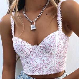 White Fox Boutique Floral Crop Top - White and Pink